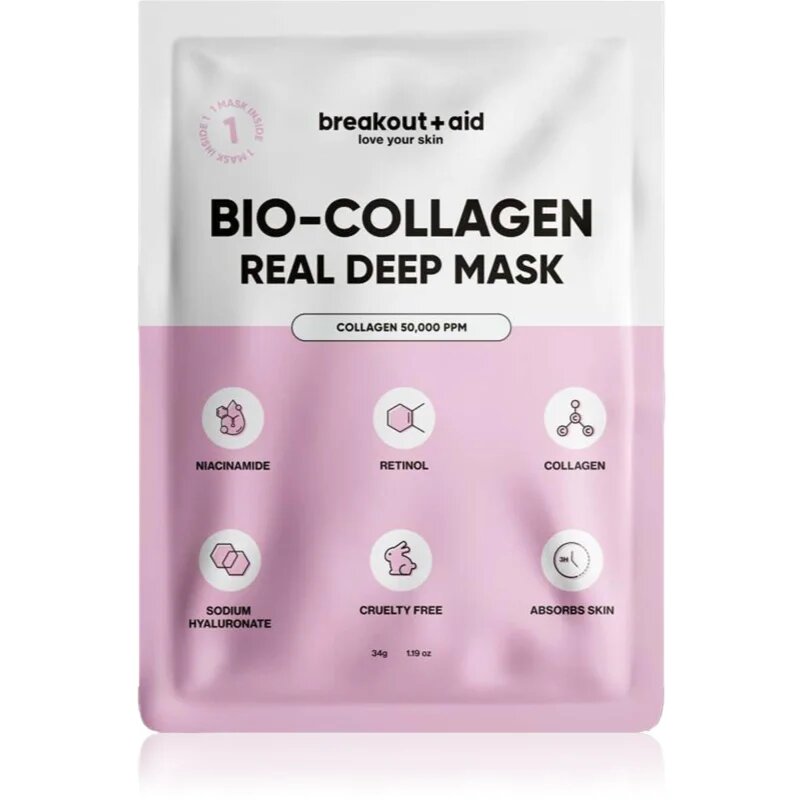 breakout + aid Bio-Collagen Real Deep Mask maska za spanje s kolagenom 1 kos