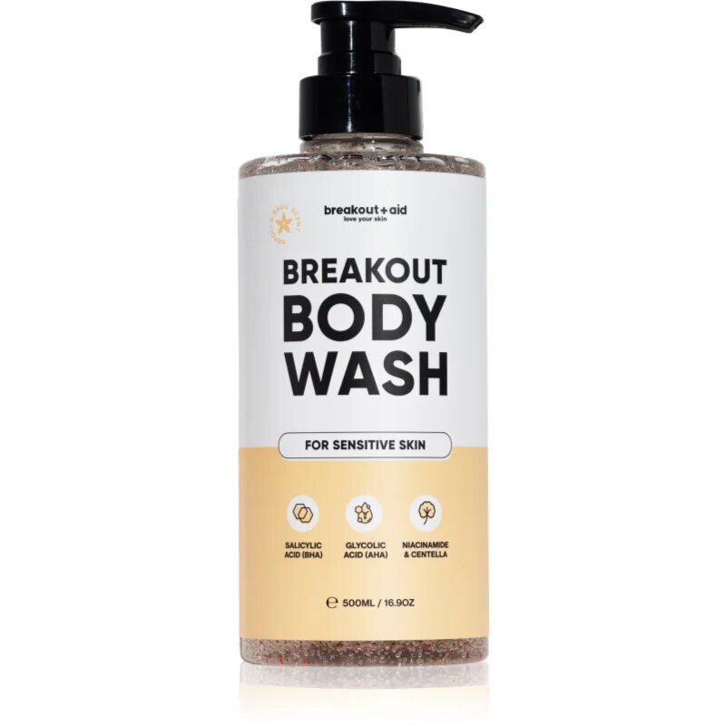 breakout + aid Body Wash gel za prhanje proti aknam z AHA- in BHA-kislinami 500 ml