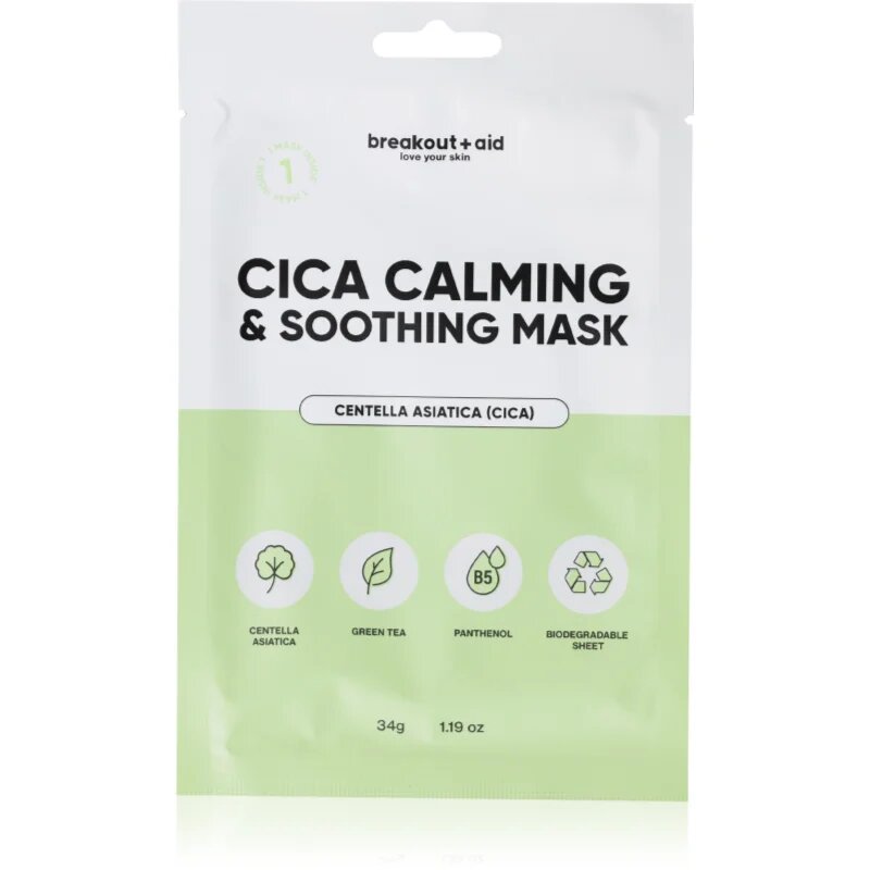 breakout + aid Cica Calming & Soothing Mask pomirjevalna tekstilna maska 34 g