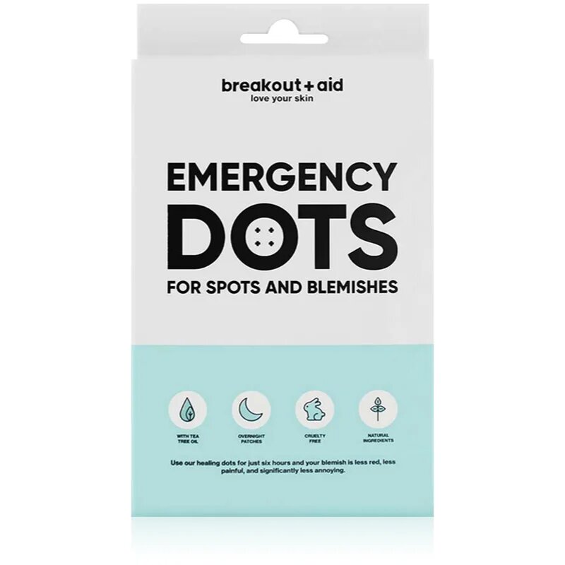 breakout + aid Emergency Dots For Spots and Blemishes lokalna nega proti aknam za obraz dekolte in hrbet s Tea Tree olji 72 kos