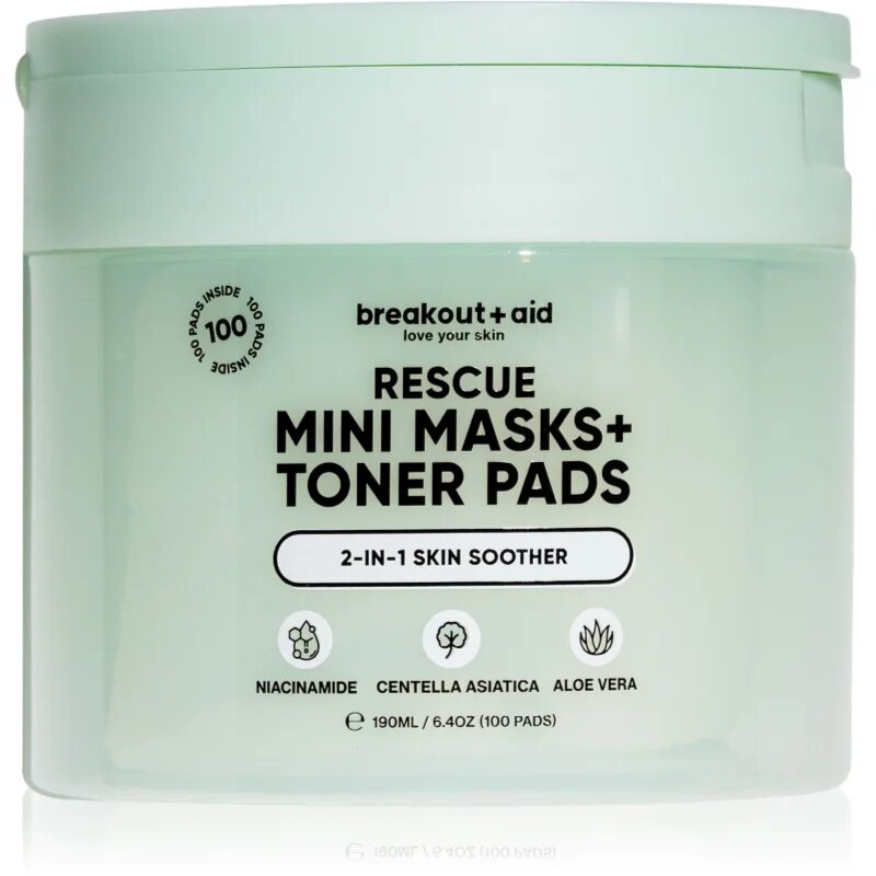 breakout + aid Mini Masks+Toner Pads Rescue tonizirajoče blazinice za pomiritev kože 100 kos