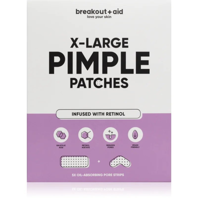 breakout + aid Pimple Patches X-Large lokalna nega proti aknam z retinolom 5 kos