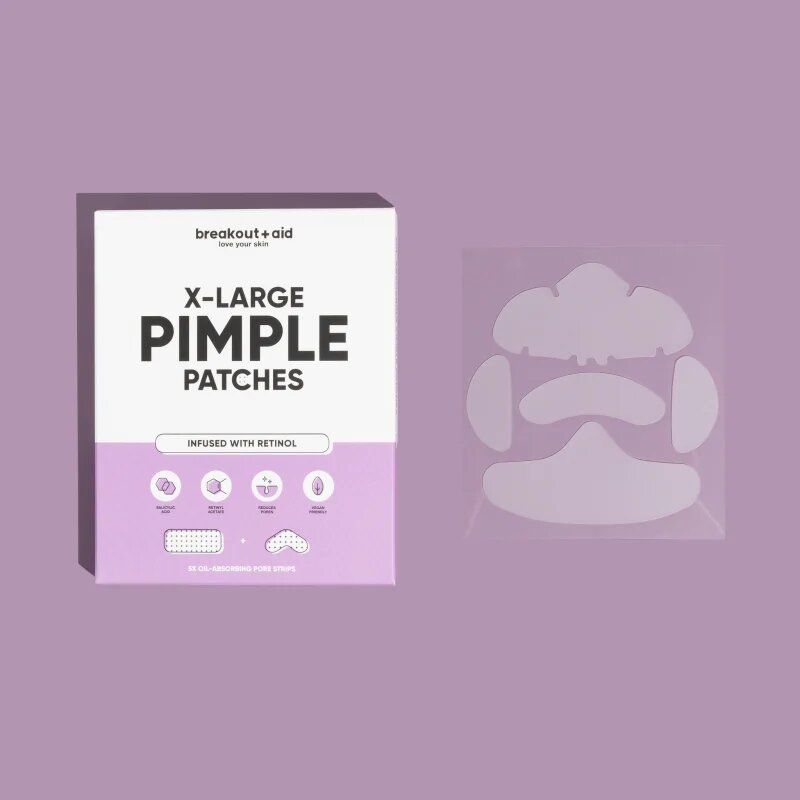 breakout + aid Pimple Patches X-Large lokalna nega proti aknam z retinolom 5 kos