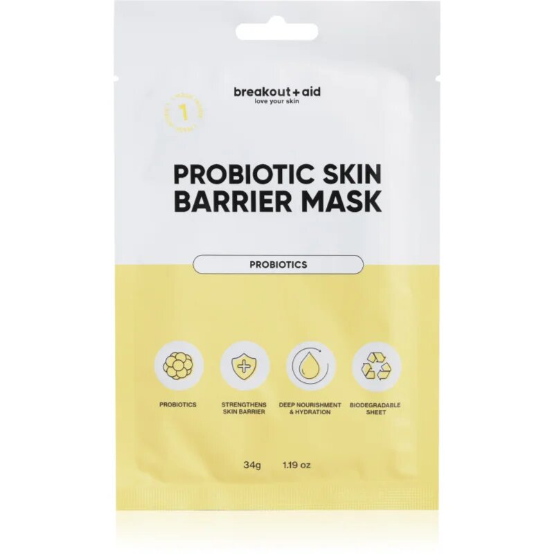 breakout + aid Probiotoc Skin Barrier Mask maska iz platna za krepitev kožne pregrade 34 g