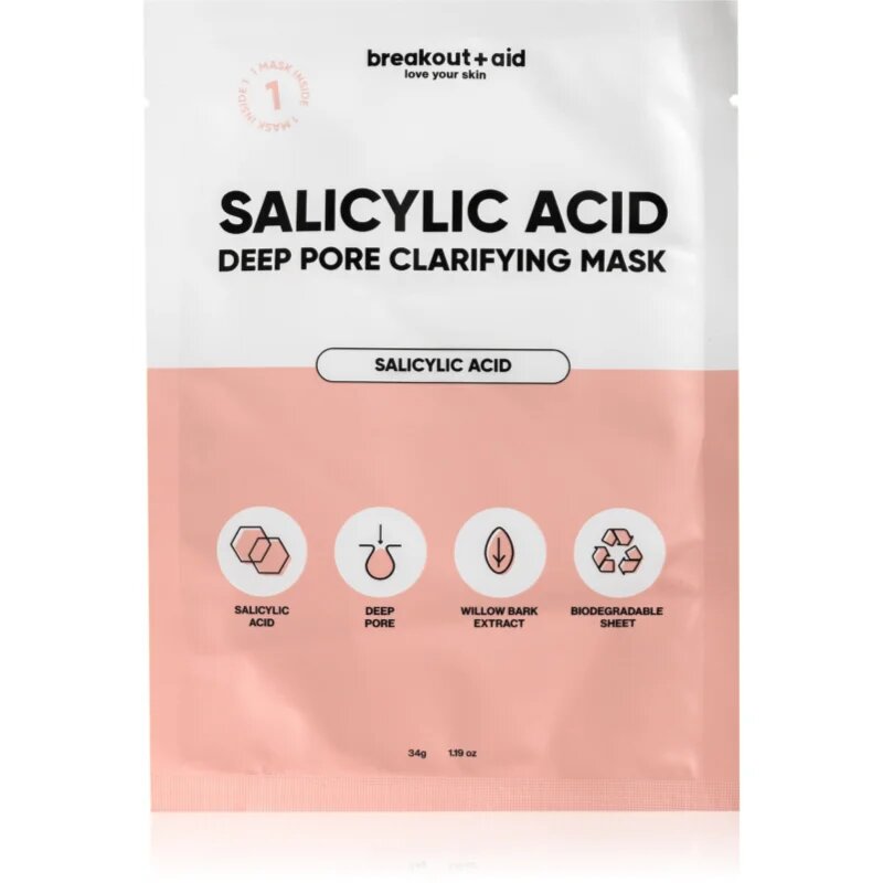 breakout + aid Salicylic Acid Deep Pore Clarifying Mask maska iz platna s salicilno kislino 34 g