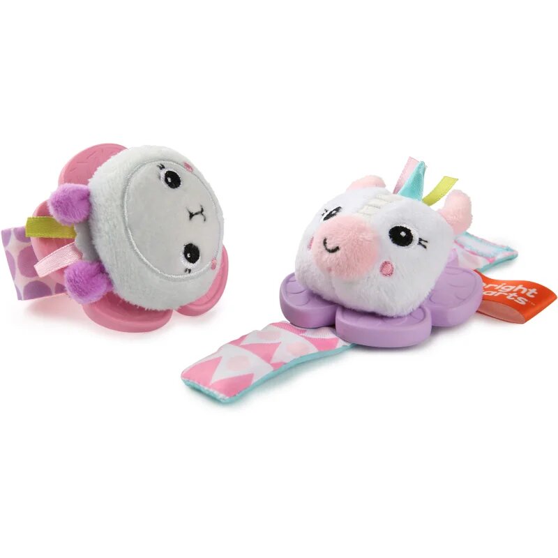 Bright Starts Wrist Pals Toy ropotuljica za na roko z grizljajočim delom Unicorn & Llama 0 m+ 2 kos