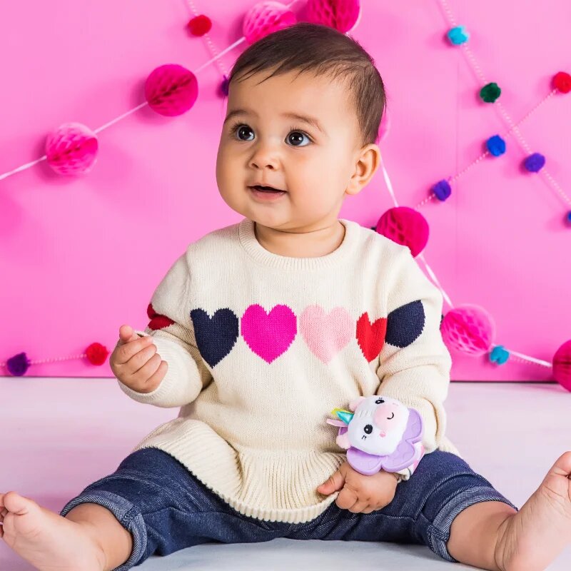 Bright Starts Wrist Pals Toy ropotuljica za na roko z grizljajočim delom Unicorn & Llama 0 m+ 2 kos