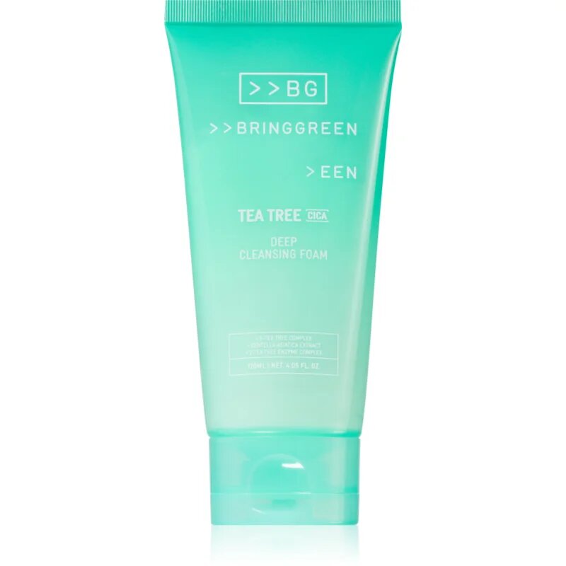 BRINGGREEN Tea Tree Cica Deep Cleansing Foam globinsko čistilna pena s pomirjajočim učinkom 120 ml