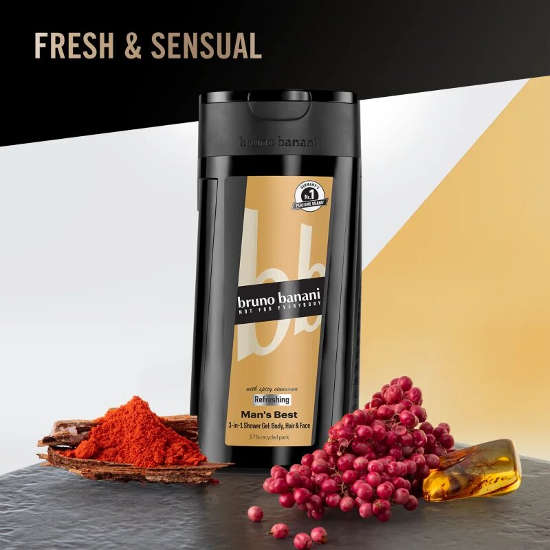 Bruno Banani Man's Best osvežujoč gel za prhanje 3v1 za moške 250 ml