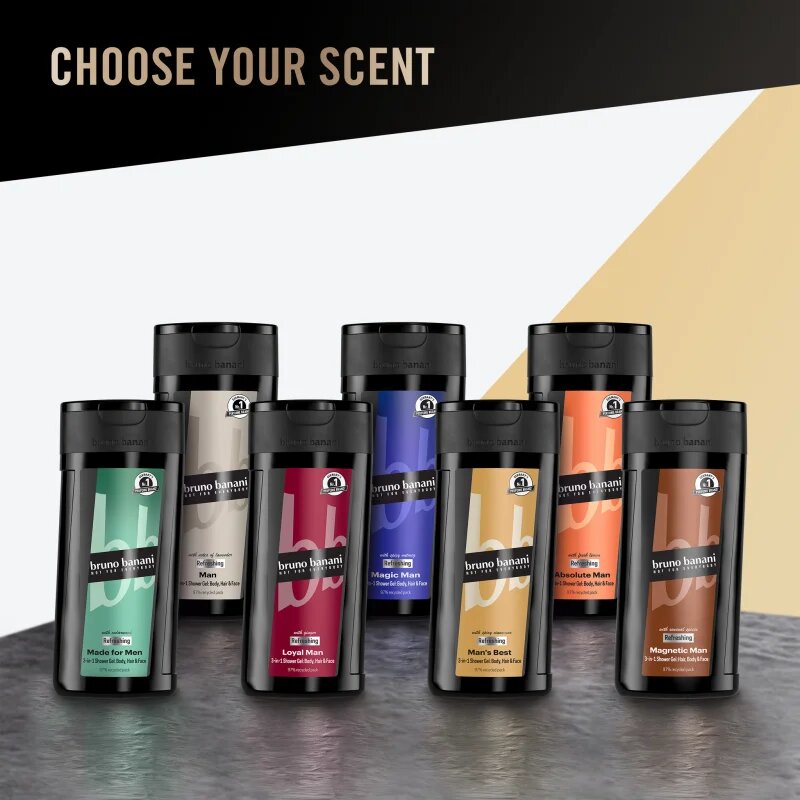 Bruno Banani Man's Best osvežujoč gel za prhanje 3v1 za moške 250 ml