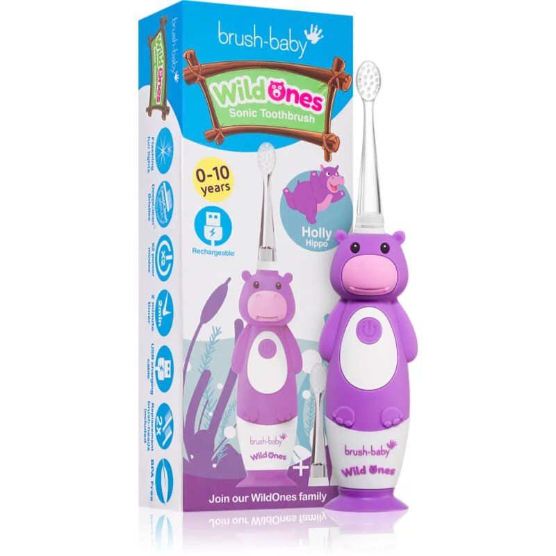 Brush Baby WildOnes WildOne električna zobna ščetka + 2 nadomestni glavi za otroke Hippo 1 kos