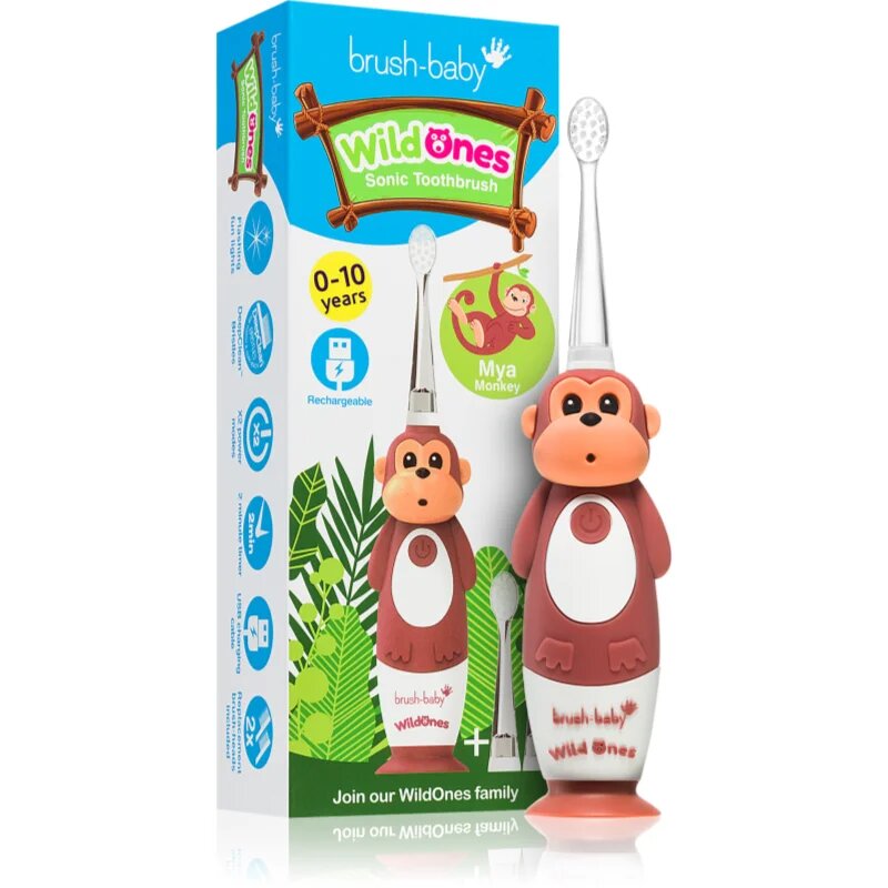 Brush Baby WildOnes WildOne električna zobna ščetka + 2 nadomestni glavi za otroke Monkey 1 kos