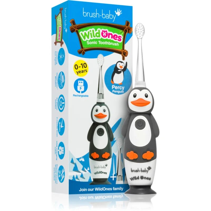Brush Baby WildOnes WildOne električna zobna ščetka + 2 nadomestni glavi za otroke Penguin 1 kos