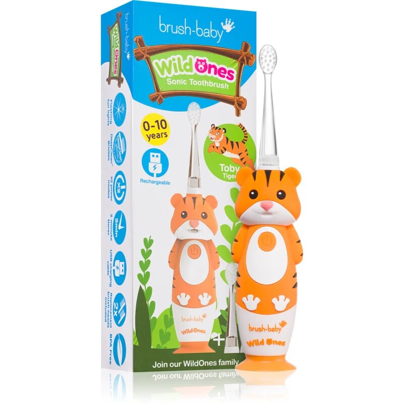 Brush Baby WildOnes WildOne električna zobna ščetka + 2 nadomestni glavi za otroke Tiger 1 kos