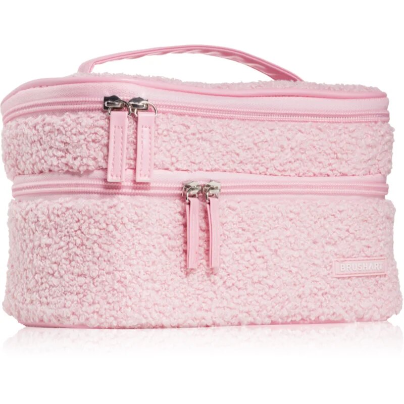 BrushArt Accessories Double-layered fluffy make-up bag torbica z dvema predeloma Light pink 1 kos