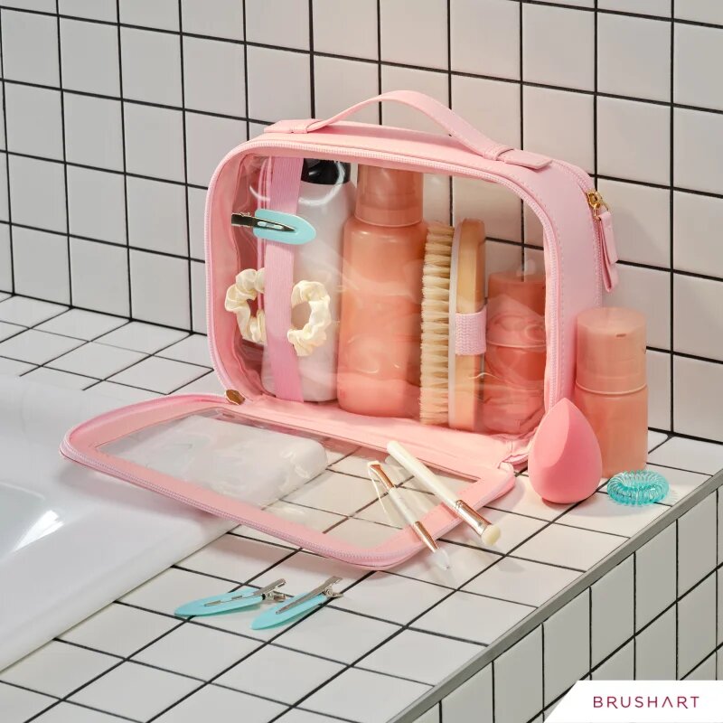 BrushArt Accessories Transparent make-up case kozmetični kovček Pink 1 kos