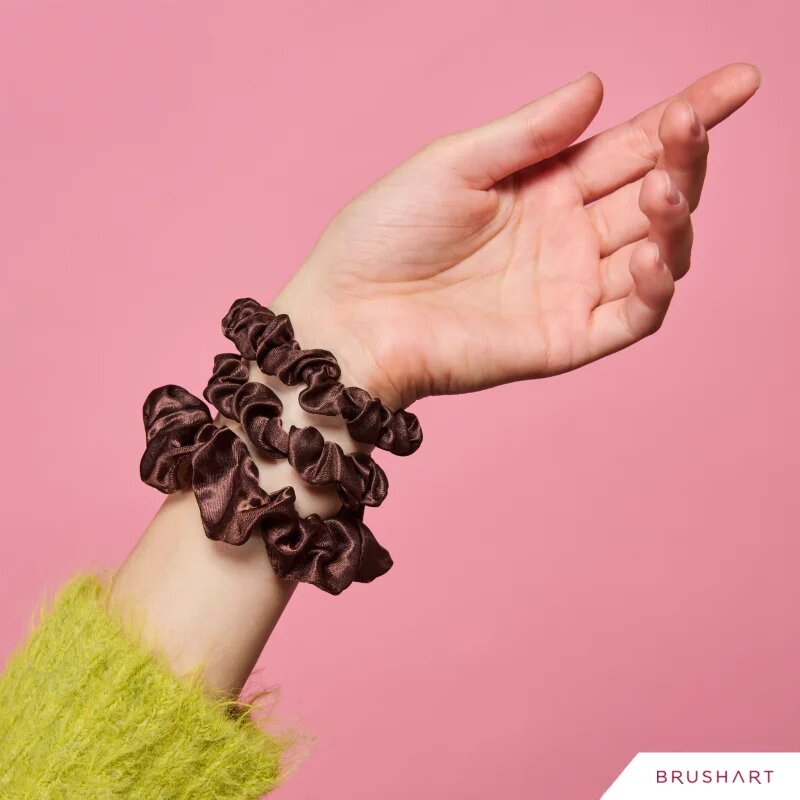 BrushArt Gift for You Slim & Midi satin scrunchie set elastike za lase Chocolate brown 3 kos