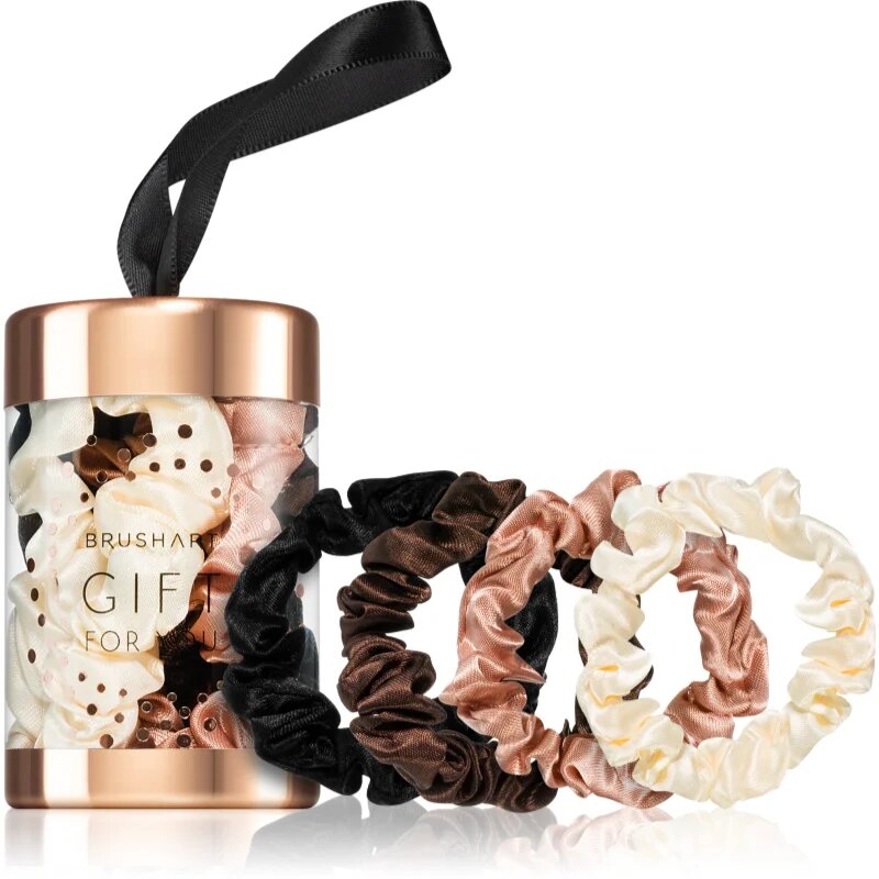 BrushArt Gift for You Slim satin scrunchie set elastike za lase Black & Cream