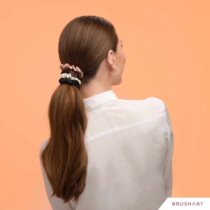 BrushArt Gift for You Slim satin scrunchie set elastike za lase Black & Cream
