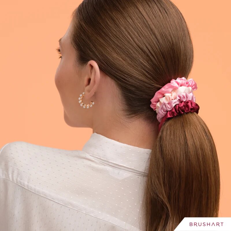 BrushArt Gift for You Slim satin scrunchie set elastike za lase Pink & Red