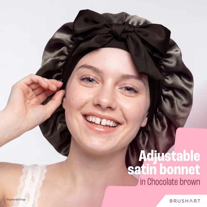 BrushArt Hair Adjustable Satin Bonnet turban za lase Chocolate Brown 1 kos