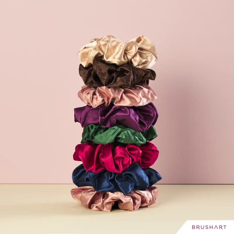 BrushArt Hair Large satin scrunchie set elastike za lase Red & Blue