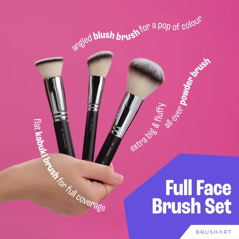 BrushArt Professional Full Face brush set with makeup pouch Set čopičev s torbico Black