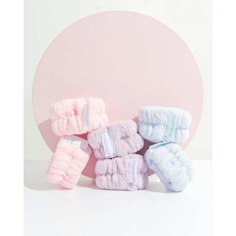 Brushworks Pastel Microfibre Wrist Wash Bands zapestnice proti brizganju vode pri umivanju obraza 6 kos