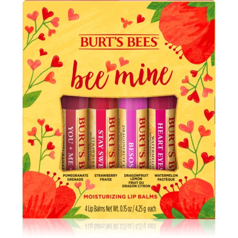 Burt’s Bees Bee Mine balzam za ustnice s čebeljim voskom okus Pomegranate Strawberry Dragonfruit Lemon Watermelon 4x4.25 g