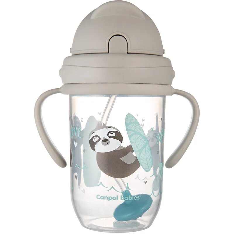 Canpol babies Exotic Animals Cup With Straw skodelica s slamico Gray 1 kos
