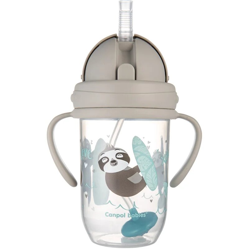 Canpol babies Exotic Animals Cup With Straw skodelica s slamico Gray 1 kos