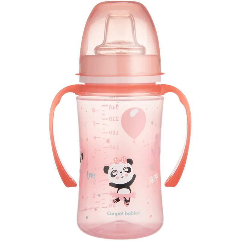Canpol babies Exotic Animals otroški lonček z ročaji 6+ m Pink 1 kos
