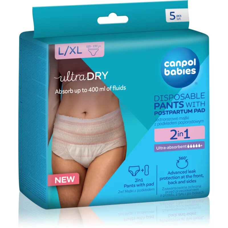 Canpol babies Pants With Postpartum Pad poporodne spodnjice za enkratno uporabo 2v1 L/XL 5 kos