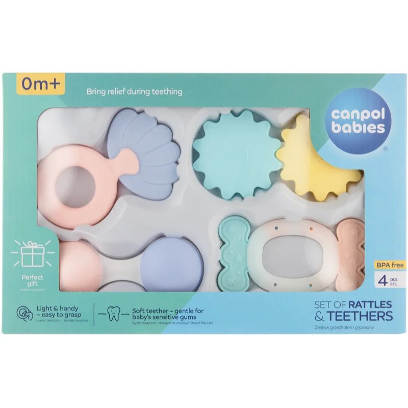 Canpol babies Pastels ropotuljica z grizljajočim delom darilni set 0m+