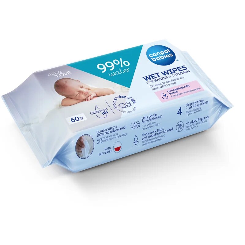 Canpol babies Wet Wipes 99% Water otroški nežni vlažni robčki 60 kos
