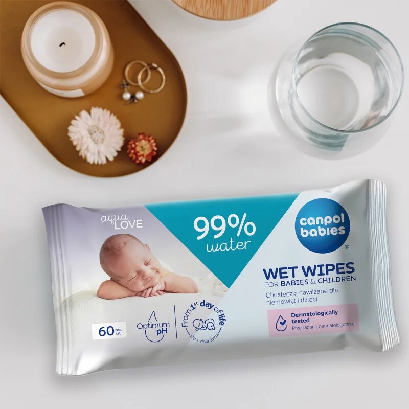 Canpol babies Wet Wipes 99% Water otroški nežni vlažni robčki 60 kos