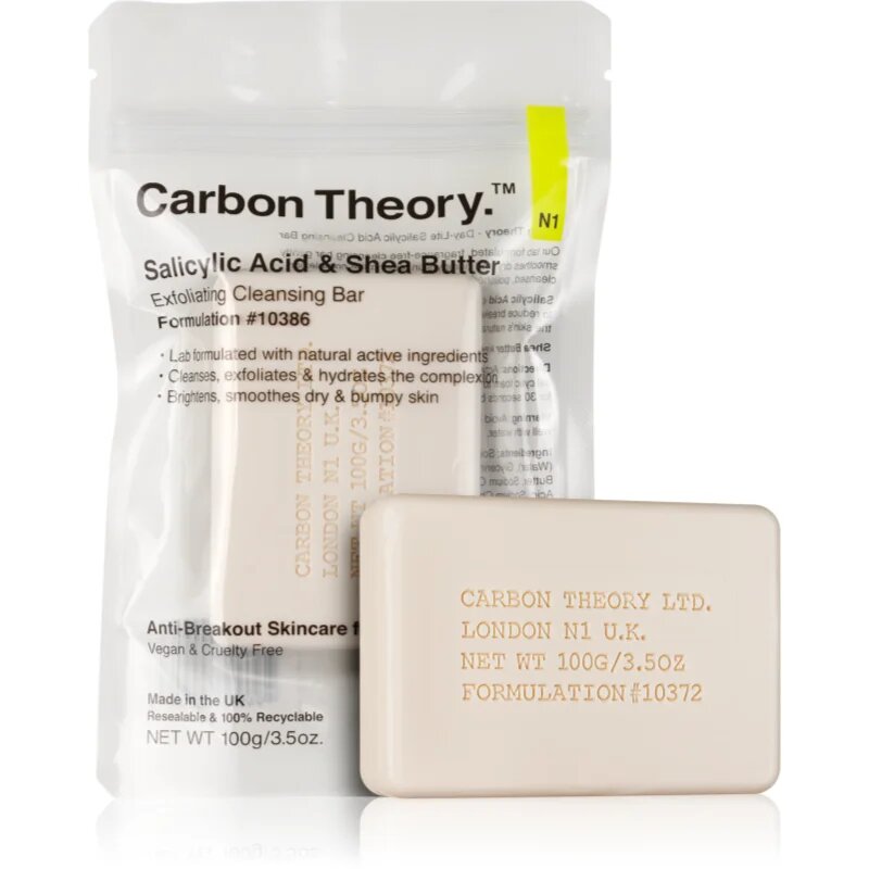 Carbon Theory Salicylic Acid & Shea Butter nežno čistilno milo s piling učinkom 100 g