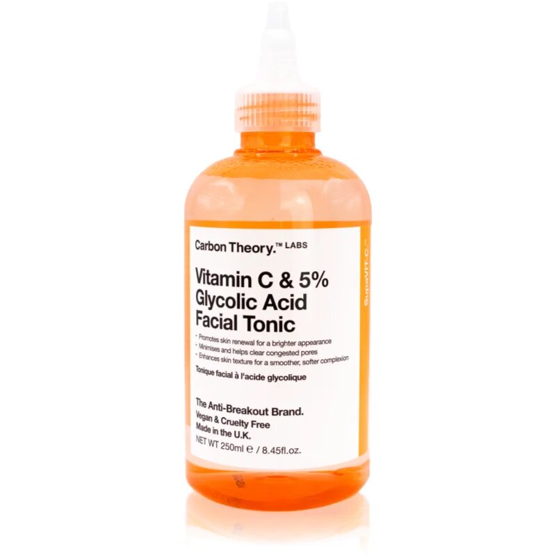 Carbon Theory SupaVIT-C 5% Glycolic & Vitamin C posvetlitveni tonik proti aknam rdečici in brazgotinam po aknah 250 ml