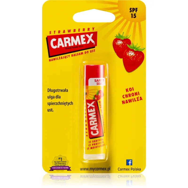 Carmex Strawberry vlažilni balzam za ustnice v paličici SPF 15 4.25 g