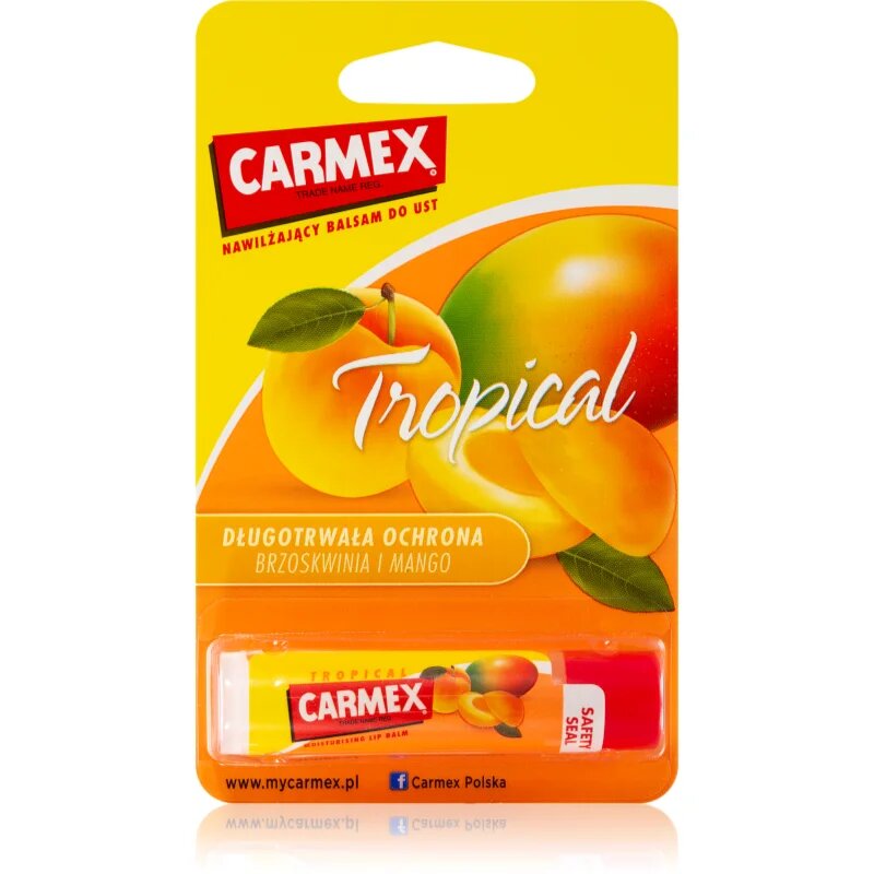 Carmex Tropical Peach & Mango vlažilni balzam za ustnice v paličici (Peach and Mango) 4.25 g