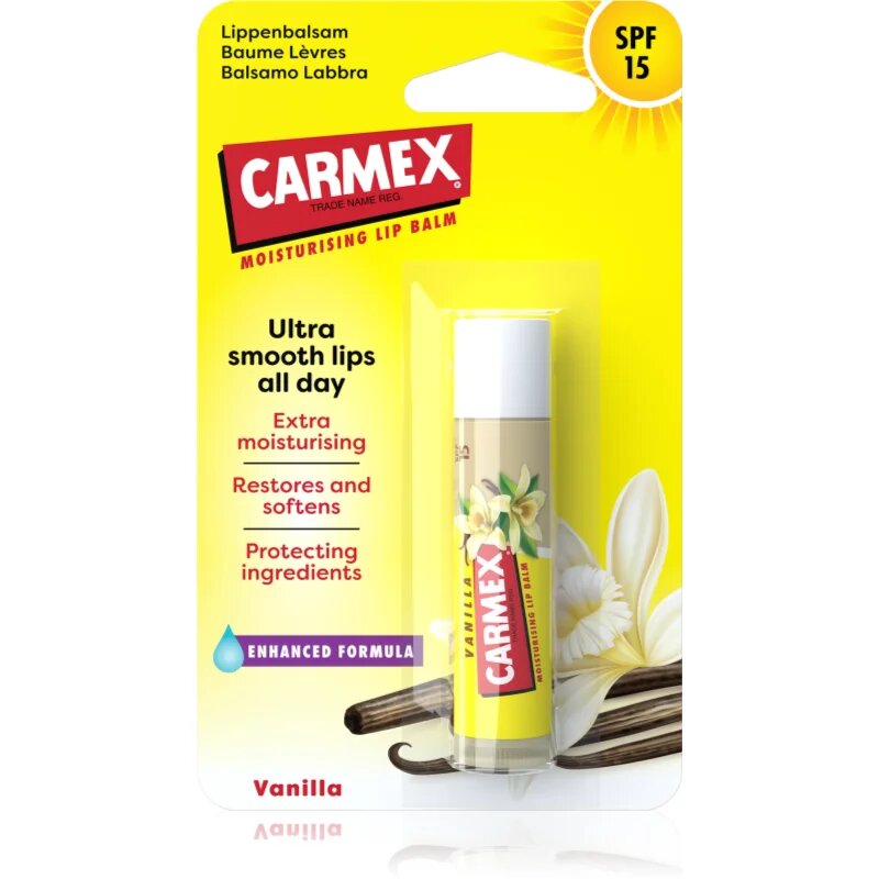 Carmex Vanilla vlažilni balzam za ustnice v paličici SPF 15 4.25 g