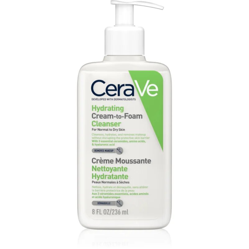 CeraVe Cleansers Hydrating Cream-to-Foam Cleanser čistilna penasta krema za normalno do suho kožo 236 ml