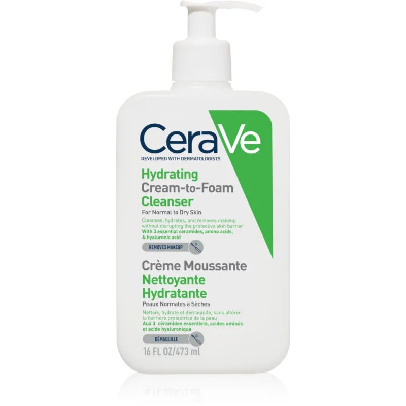 CeraVe Cleansers Hydrating Cream-to-Foam Cleanser čistilna penasta krema za normalno do suho kožo 473 ml