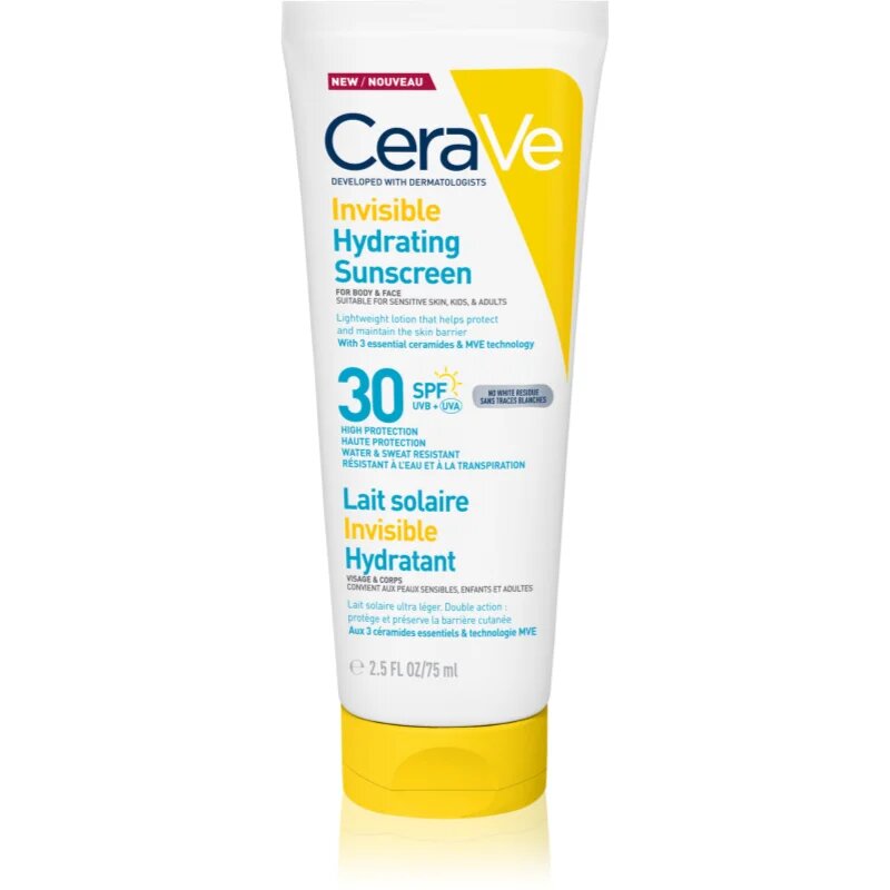 CeraVe Invisible Hydrating Sunscreen SPF 30 losjon za sončenje za obraz in telo SPF 30 75 ml