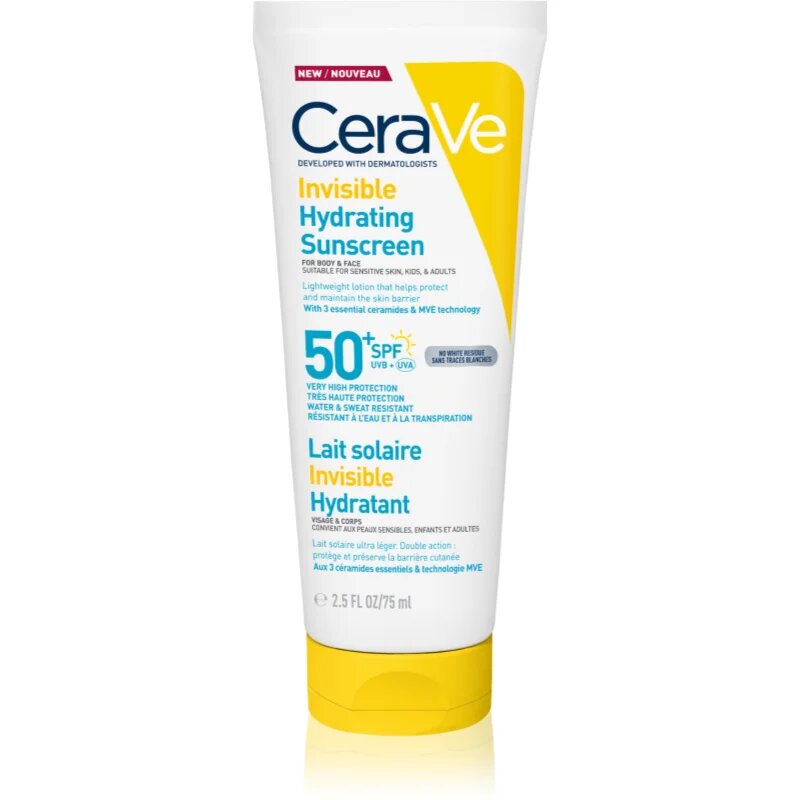 CeraVe Invisible Hydrating Sunscreen SPF 50+ losjon za sončenje za obraz in telo SPF 50+ 177 ml