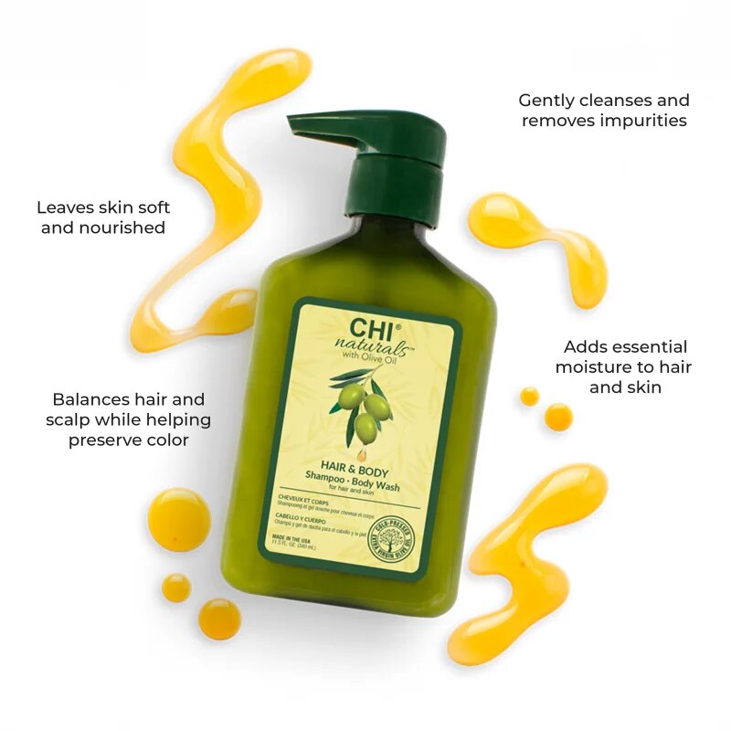 CHI Olive Naturals Hair & Body Shampoo šampon in gel za prhanje z oljčnim oljem 2v1 340 ml