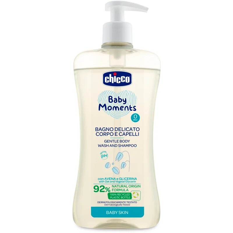 Chicco Baby Moments nežen otroški šampon za lase in telo 500 ml