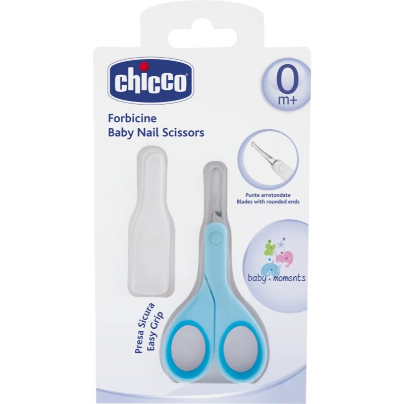 Chicco Baby Moments otroške škarjice z okroglo konico 0m+ Blue 1 kos
