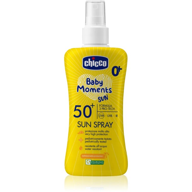 Chicco Baby Moments Sun pršilo za sončenje za otroke SPF 50+ 0 m+ 150 ml