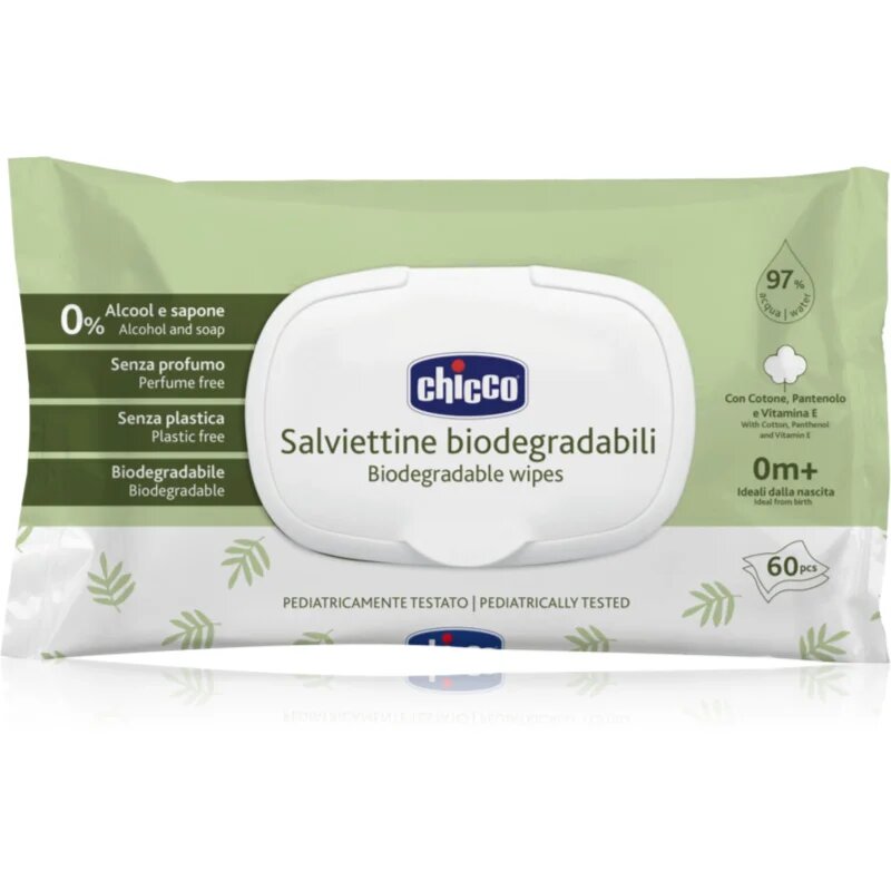 Chicco Biodegradable Baby Wipes otroški nežni vlažni robčki 60 kos